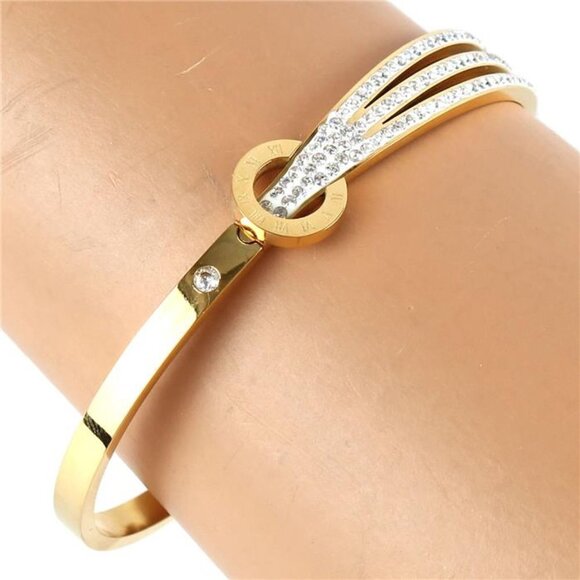 STAINLESS STEEL CZ BANGLE - Picture 1 of 3